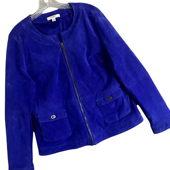 Liz Claiborne New York Suede Leather Jacket Womens L Royal Blue Fade Boho Chic - Picture 4 of 12